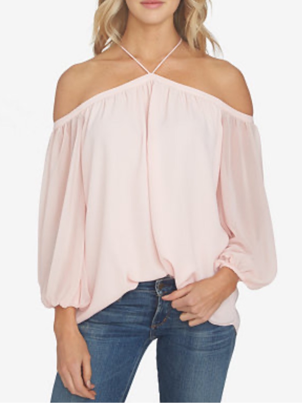 1. STATE Pale Pink Off-Shoulder Halter Blouse - size S